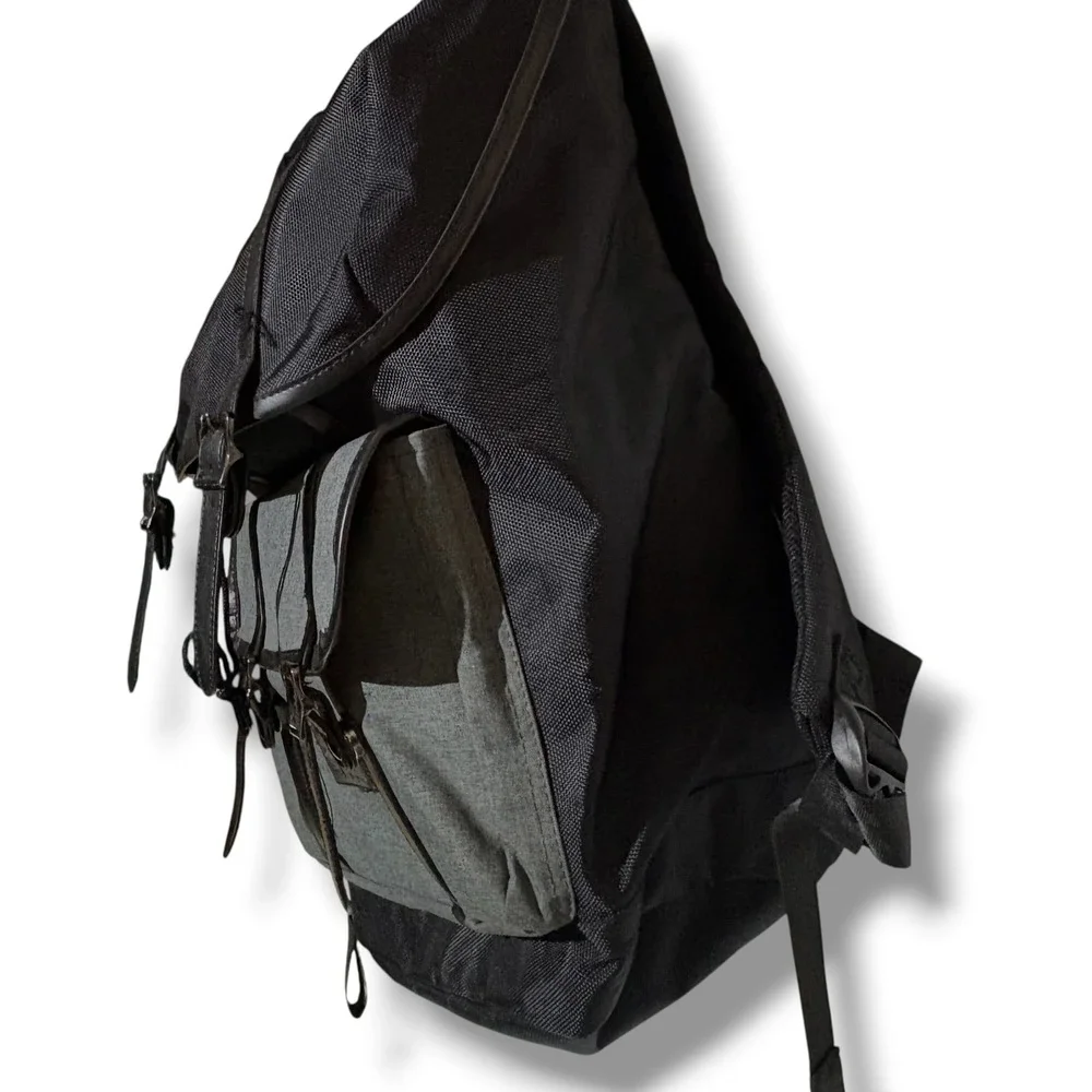 Original Penguin Black Grey Canvas Rucksack Backpack Laptop Sleeve Buckle Strap